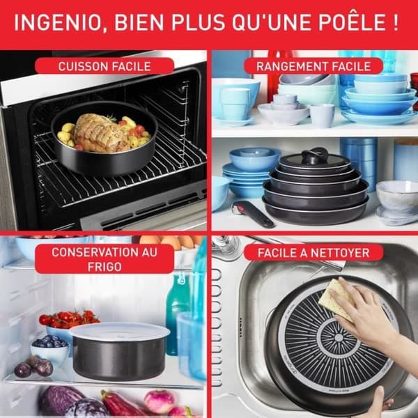 TEFAL INGENIO Easy Plus Stekpanna 28 cm, Non-induktion, Non-stick, Stapelbar, Tål diskmaskin, Tillverkad i Frankrike L1509202