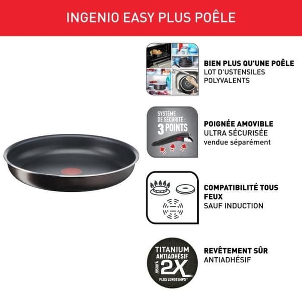 TEFAL INGENIO Easy Plus Stekpanna 28 cm, Non-induktion, Non-stick, Stapelbar, Tål diskmaskin, Tillverkad i Frankrike L1509202