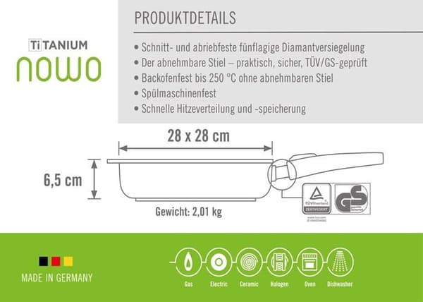 Woll stekpanna - 1628N - Titanium Nowo Fyrkantig gjutjärnsstekpanna 28 cm