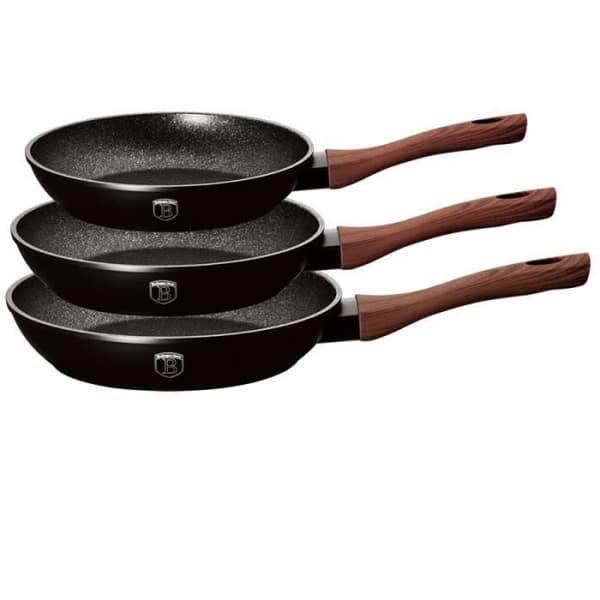 Set med stekpannor - Ebony Rosewood - 20/24/28 cm - Smidd aluminium - Matt svart - Ergonomiska handtag