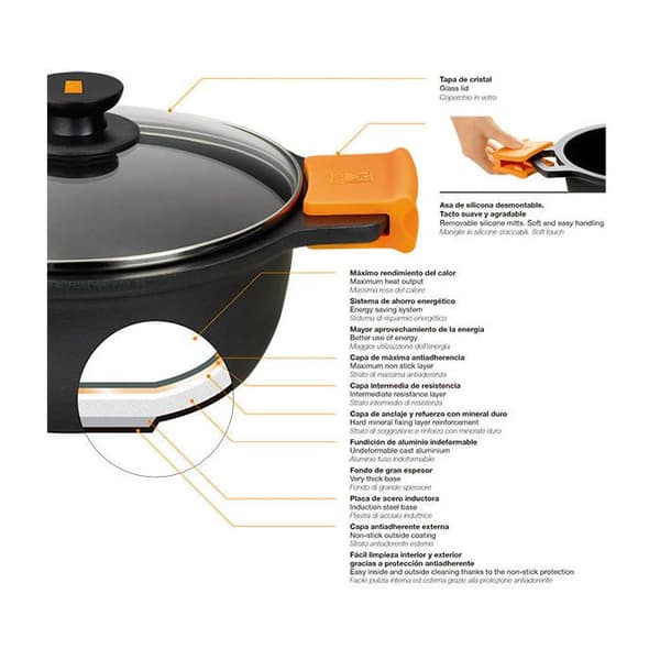 Sauteuse - BRA - Effektiv Orange - 28 cm - Aluminium med Non-stick-beläggning - Kompatibel med alla spisar