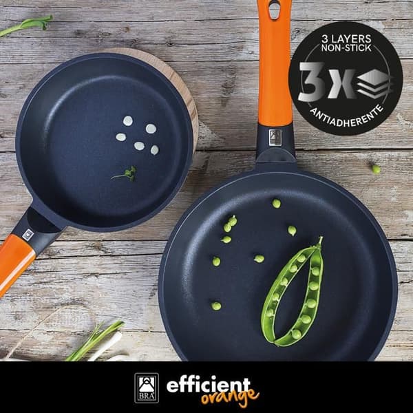 BRA Efficient Orange | Set med 3 Stekpannor 20-24-28 cm, Aluminiumgjutning med Platinum Plus Non-stick beläggning utan PFOA, Kompatibel