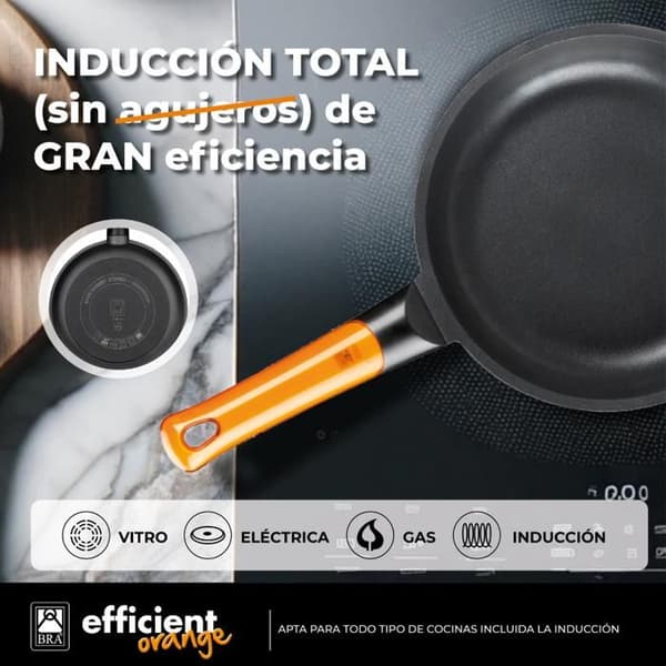BRA Efficient Orange | Set med 3 Stekpannor 20-24-28 cm, Aluminiumgjutning med Platinum Plus Non-stick beläggning utan PFOA, Kompatibel