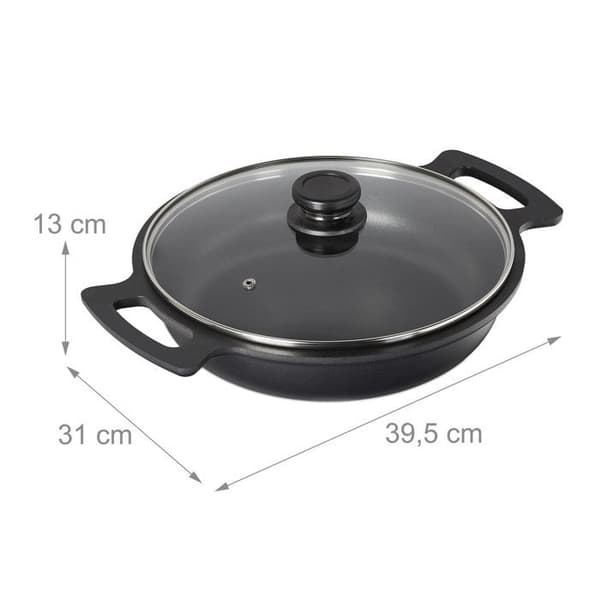Relaxdays Serveringspanna, non-stick beläggning, med lock, för ugnar och grillar, aluminium, 28 cm, antracit