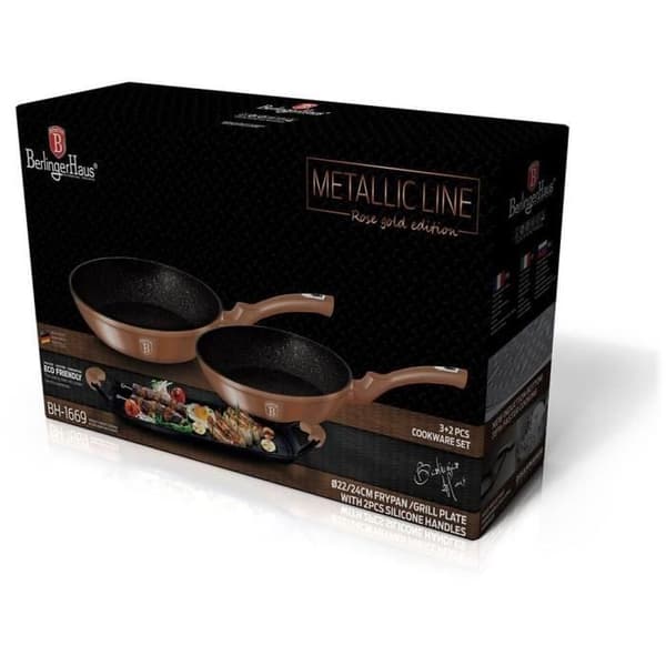 BERLINGER HAUS Set med 2 stekpannor + 1 plancha, Rose gold Collection