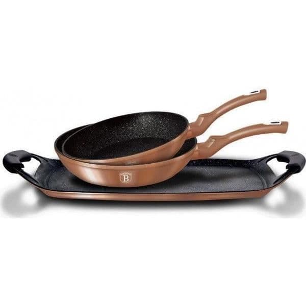 BERLINGER HAUS Set med 2 stekpannor + 1 plancha, Rose gold Collection