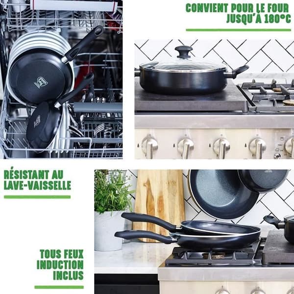 GREENCHEF Induktionssautépanna 28 cm med glaslock och 2 handtag, PFOA-fri keramisk non-stick kastrull