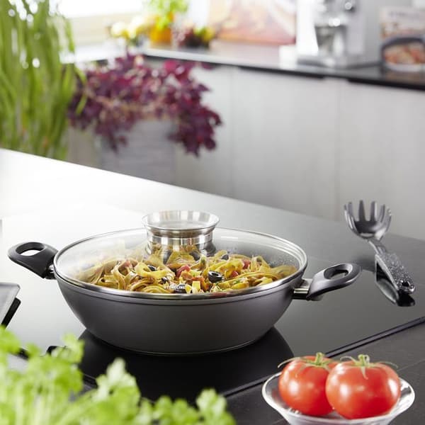 STONELINE® CERAMIC Serveringspanna 28 cm - Non-stick keramisk beläggning - med smakgivande glaslock - Induktion