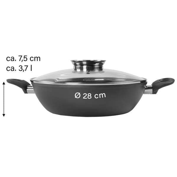 STONELINE® CERAMIC Serveringspanna 28 cm - Non-stick keramisk beläggning - med smakgivande glaslock - Induktion