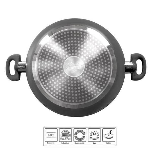 STONELINE® CERAMIC Serveringspanna 28 cm - Non-stick keramisk beläggning - med smakgivande glaslock - Induktion