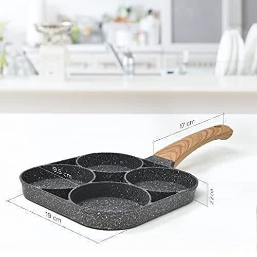 Non-Stick Stekpanna med 4-hålspannkaka och stekt äggpanna, 19cm