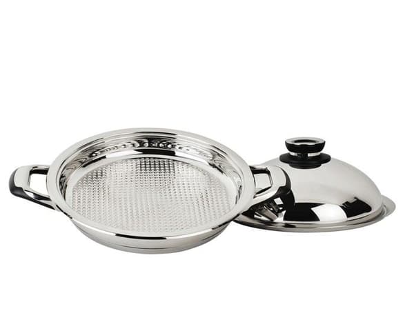 ECOVITAM | 18/10 grillpanna i rostfritt stål | Diameter 28cm | Alla värmekällor inklusive induktion | Integrerad termometer | Tillverkad i Italien |