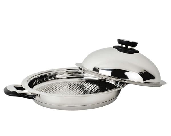 ECOVITAM | 18/10 grillpanna i rostfritt stål | Diameter 28cm | Alla värmekällor inklusive induktion | Integrerad termometer | Tillverkad i Italien |