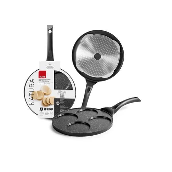 IBILI - Natura crepe maker för 4 mini crepes, 26 cm, gjuten aluminium, non-stick i stenstil, induktionskompatibel