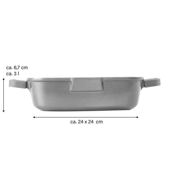 STONELINE® FUTURE fyrkantig stekpanna 24 x 24 cm - med glaslock med silfunktion - non-stick beläggning - grå färg