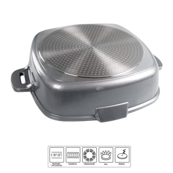 STONELINE® FUTURE fyrkantig stekpanna 24 x 24 cm - med glaslock med silfunktion - non-stick beläggning - grå färg