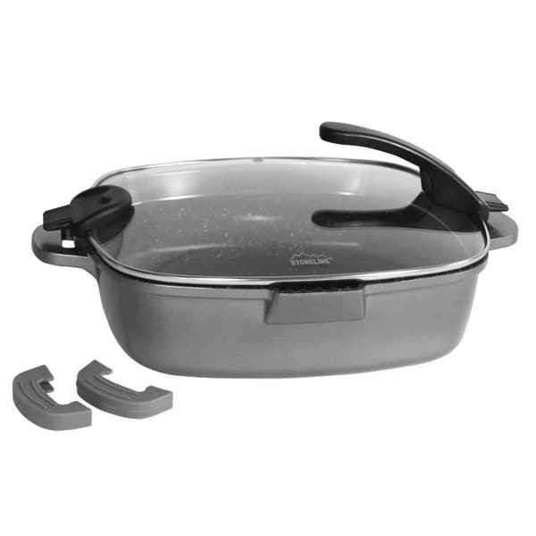 STONELINE® FUTURE fyrkantig stekpanna 24 x 24 cm - med glaslock med silfunktion - non-stick beläggning - grå färg