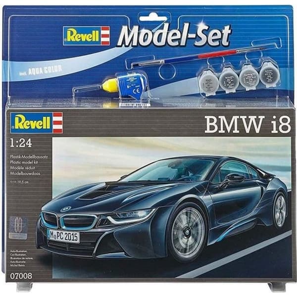 REVELL Model Set BMW i8 Model Kit för att bygga, limma och måla, med tillbehör