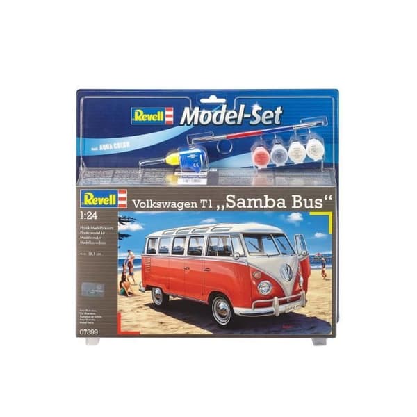 REVELL Model Set VW T1 Samba Bus Model Kit för att bygga, limma och måla, med tillbehör