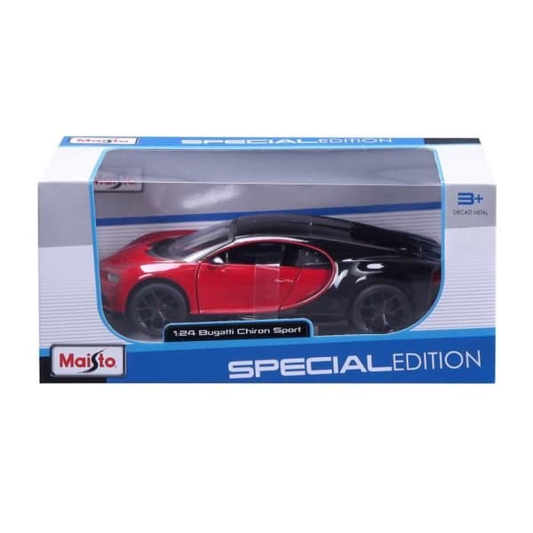 Miniatyrbil - MAISTO - Bugatti Chiron Sport - Metall - Svart och röd