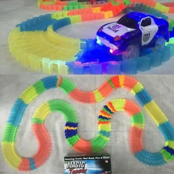 Magic Tracks Bend, Flex and Glow Racetrack med 11-fots 165-delad Glow in Dark Track och 1 racerbil