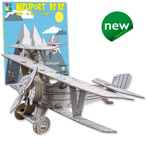 Modellsats att bygga - Nieuport babyflygplan i kartong för att färga och montera utan lim - 46 stycken - 36 x 30 x 13 cm TODO