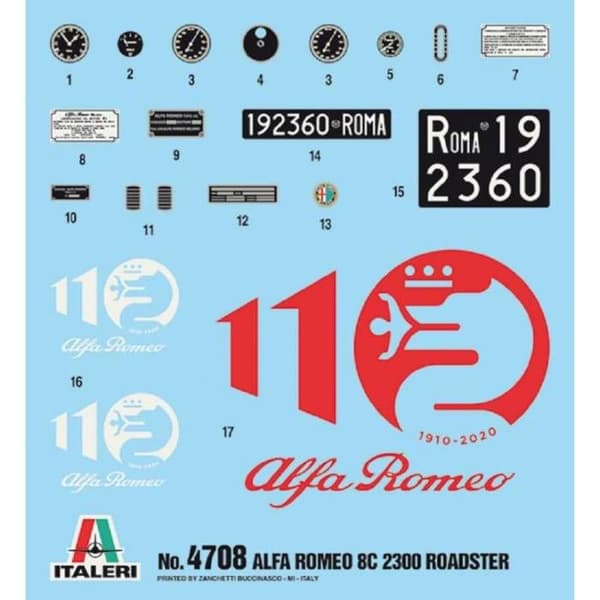 ITALERI - Modellbil Alfa Romeo 8c 2300 Roadster Italeri 4708 1/12:e modell Tank Promo - Ref: 11443