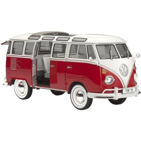 REVELL Model Set VW T1 Samba Bus Model Kit för att bygga, limma och måla, med tillbehör