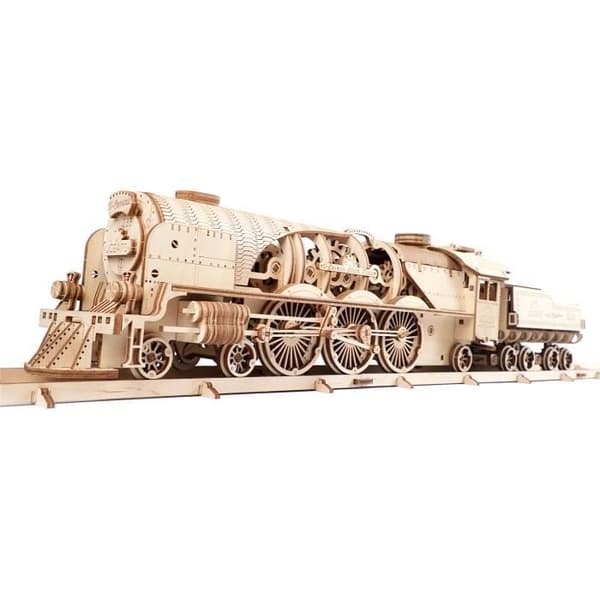 Trämodell - UGEARS - V-Express Steam Train med spännare - 538 delar - Beige