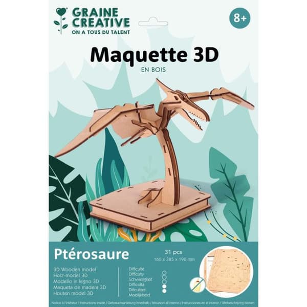 3D-modell i trä - Pterosaurie - 31 bitar - 16 x 38,5 x 24 cm - För barn från 8 år