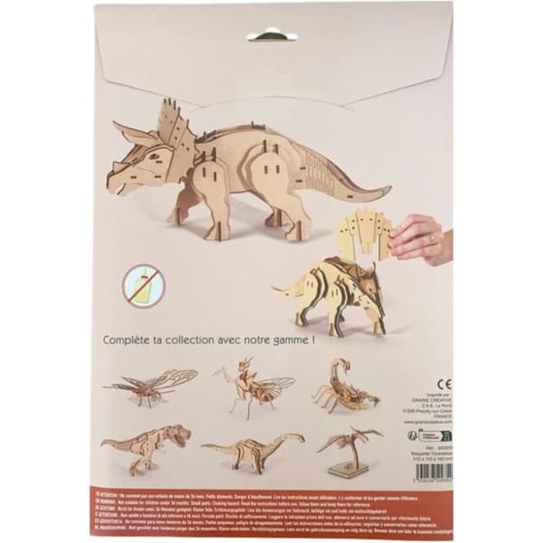 3D-modell i trä - Triceratops - 55 delar - 31 x 11 x 16 cm - För barn från 8 år