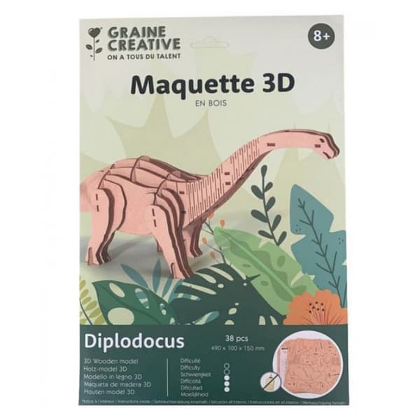 3D trämodell - Diplodocus - 49 x 10 x 15 cm - 38 st
