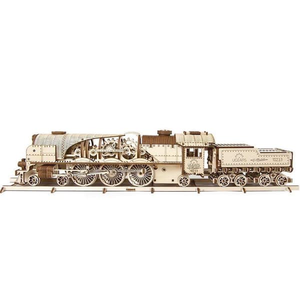 Trämodell - UGEARS - V-Express Steam Train med spännare - 538 delar - Beige