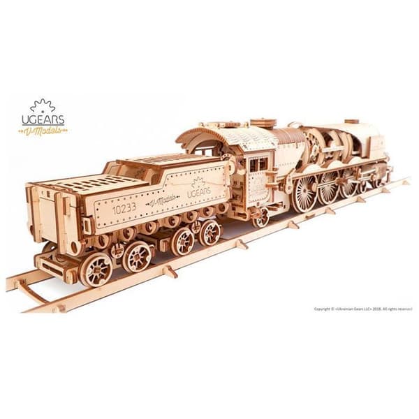 Trämodell - UGEARS - V-Express Steam Train med spännare - 538 delar - Beige