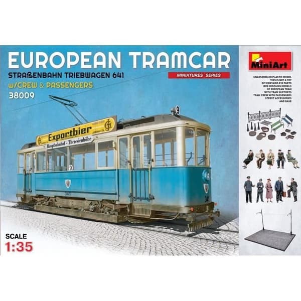 (MIN38009) - Miniart 1:35 - Europeisk spårvagnsvagn med besättning och passagerare