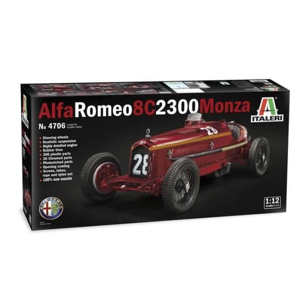Bilmodell - ITALERI - Alfa Romeo 8C 2300 Monza - Skala 1/12 - 32 cm - Röd