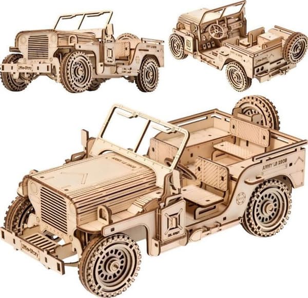 Liten-historia 3D-modell av träpussel Liten Historia - Militärfordon Jeep