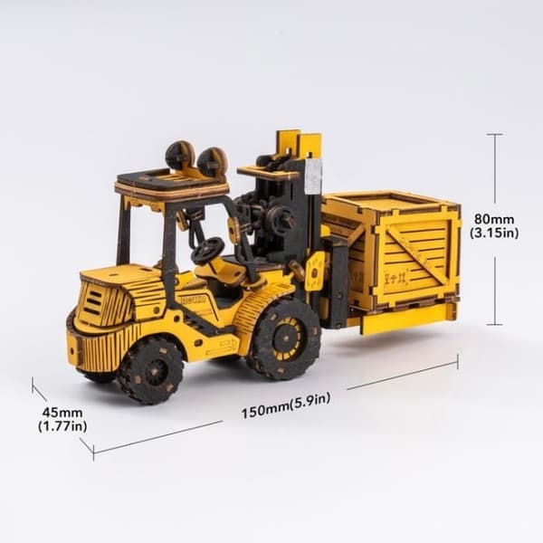 Byggsats - Robotime - Gaffeltruck TG413K - Trä - 15 x 5 x 8 cm - Gul