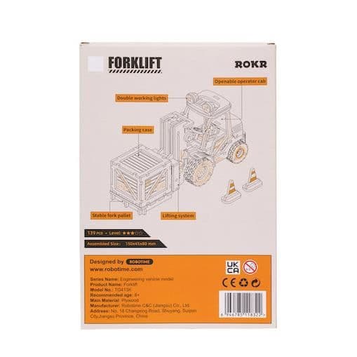 Byggsats - Robotime - Gaffeltruck TG413K - Trä - 15 x 5 x 8 cm - Gul