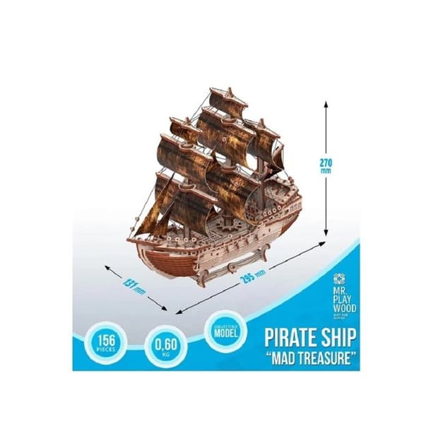 Puzzle 3D - Mr Playwood - Piratbåt - Trä - 156 bitar - 14 år och uppåt