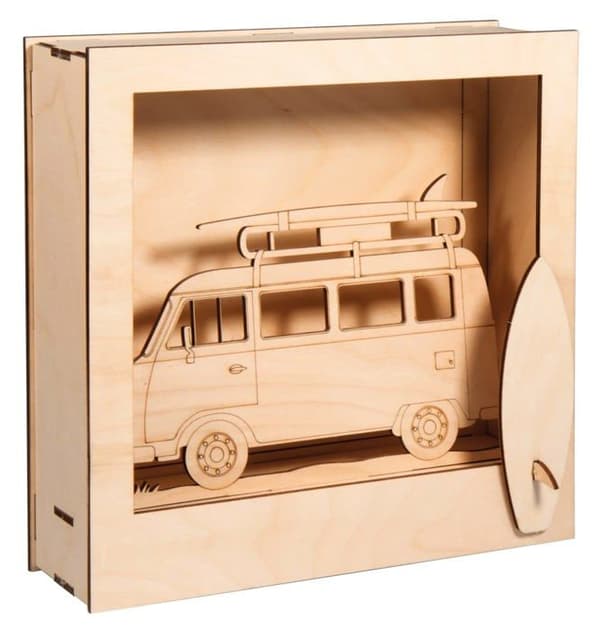 Rayher - 64512505 - Kit i trä Camping-Bil FSC Mix Credit 24x24x6,5cm 13 delar natur, Brun, En storlek
