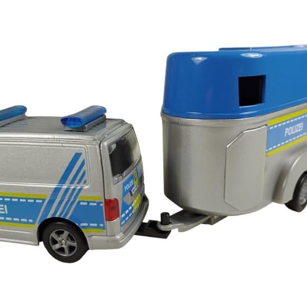 Barnglob - 520359 - VW Transporter Polis med hästtrailer Die Cast Pull Back 28 cm, Lek för Barn