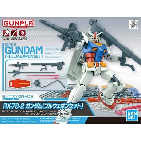 BANDAI GUNPLA ENTRY GRADE EG 1-144 Gundam RX-78-2 modellsats med komplett vapensats