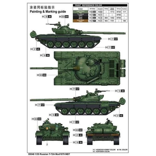 Ryska T-72A Mod1979 MBT Tankmodell - TRUMPETER - Grön - 14 år gammal - Interiör - Vuxen - Blandat