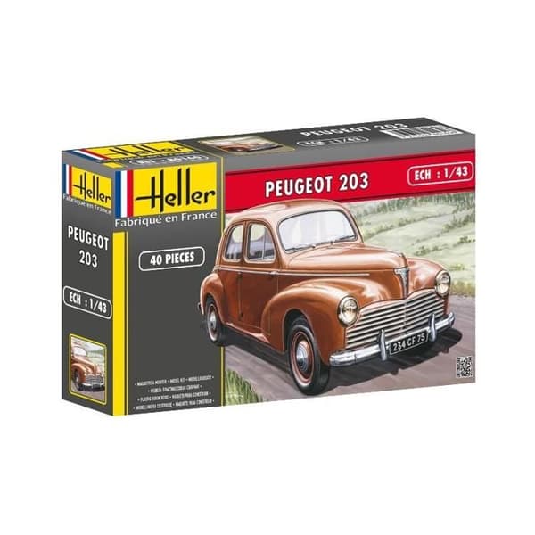 Peugeot 203 CLASSIC HELLER modellsats - Skala 1/43 - Röd plast