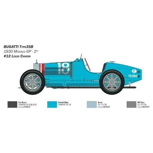 Bilmodell - ITALERI - Bugatti Typ 35b - Vit - 14 år och över - Interiör - Vuxen - Blandat