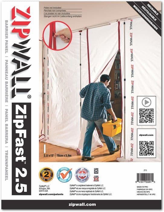 Zipwall - ZF2 - Återanvändbar ZipFast barriärpanel för dammskydd, 75-nbspcm
