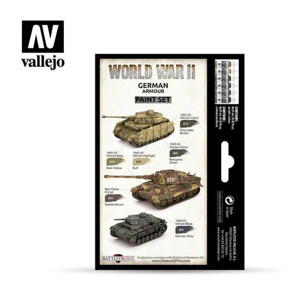 VALLEJO - Set med färg Wwii Tyskt pansar Vallejo|6x17ml|70205| Modell av tank Promo - Ref : 14272