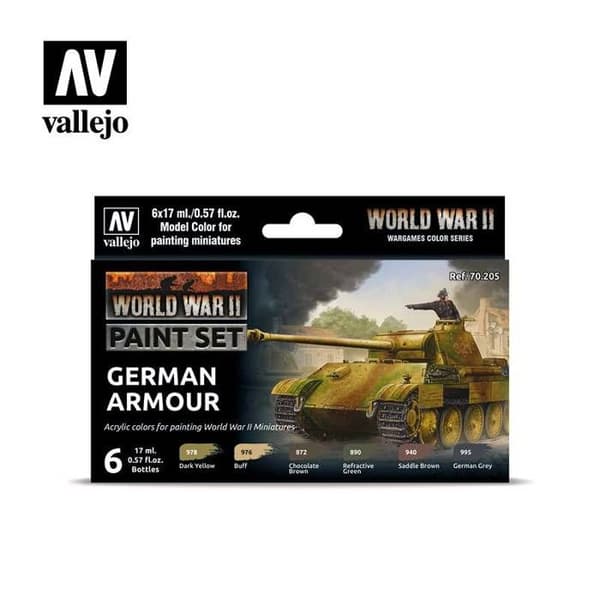 VALLEJO - Set med färg Wwii Tyskt pansar Vallejo|6x17ml|70205| Modell av tank Promo - Ref : 14272