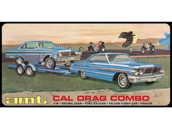Plastmodell - 3-i-1 set Bil + Bil + Trailer 1:25 Inch Drag Combo 1964 Galaxie, AWB Falcon & Trailer